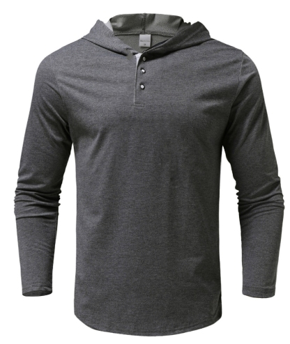 ZITY Men's Lightweight Long Sleeve Button Henley Hoodie-DUMHD04900|Zitysports
