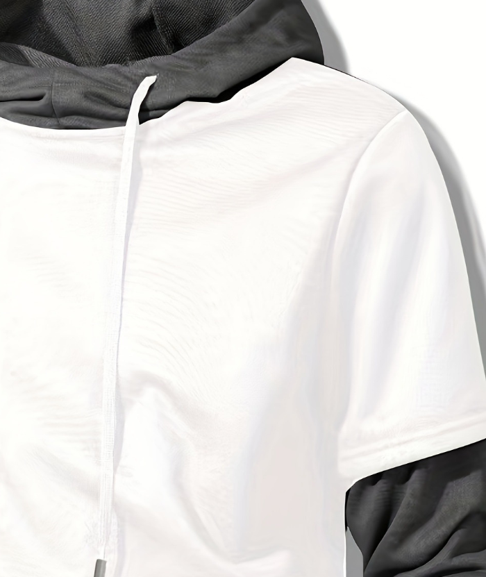 ZITY Men's Contrast Color Hooded Drawstring Pocket Long Sleeve Sweater-DUMHD04936|Zitysports