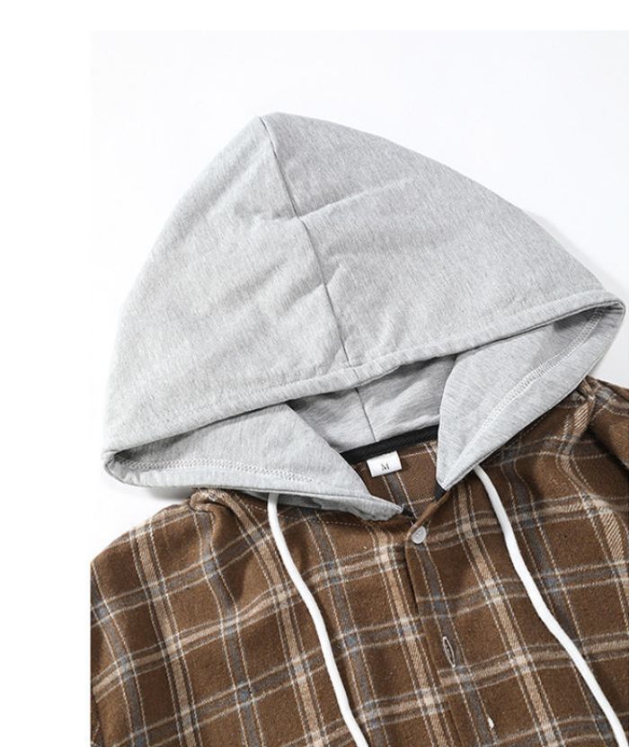 ZITY Long Sleeve Casual Button Down Plaid Hoodie S-2XL-DUMLT04975|Zitysports