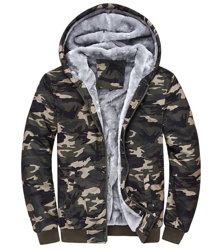 Men's Green Zipper Fleece Lined Camo Hoodie Jacket | Zitysports