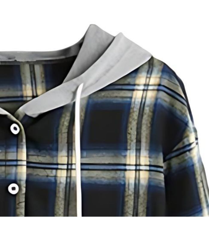 ZITY Women's Plaid Print Button Casual Long Sleeve Hoodie-DUWLT05049|Zitysports