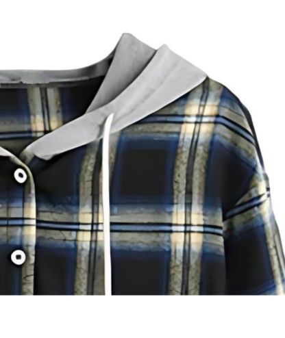 ZITY Women's Plaid Print Button Casual Long Sleeve Hoodie-DUWLT05049|Zitysports