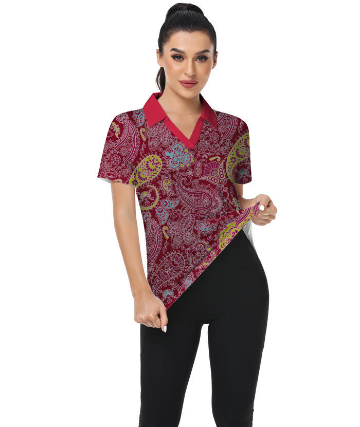 ZITY Women's Slim Fit Flower Print Summer Golf Polo Shirt-CUWPO01007