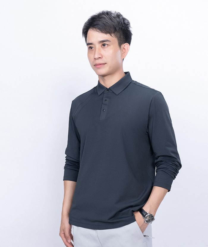 ZITY Men's 3 Button Up Long Sleeve Polo Shirt-8903