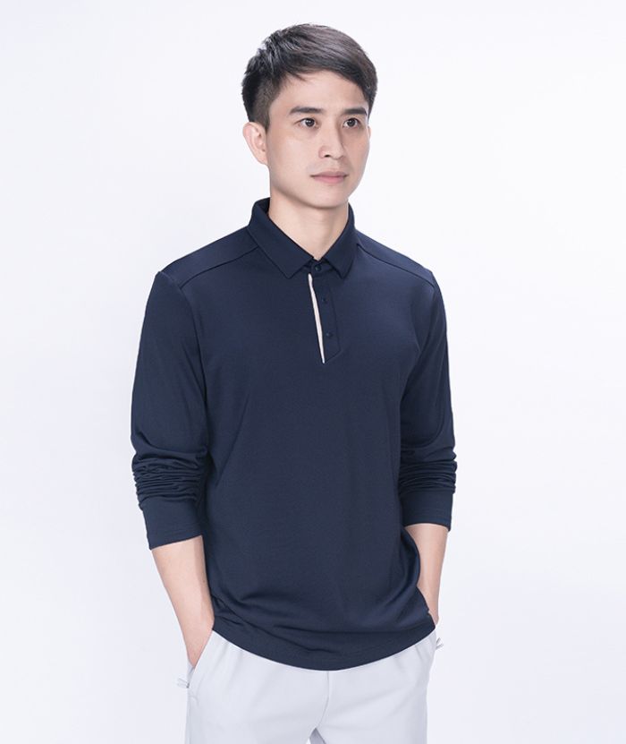 ZITY Men's Long Sleeve Solid Color Polo Shirt-8907