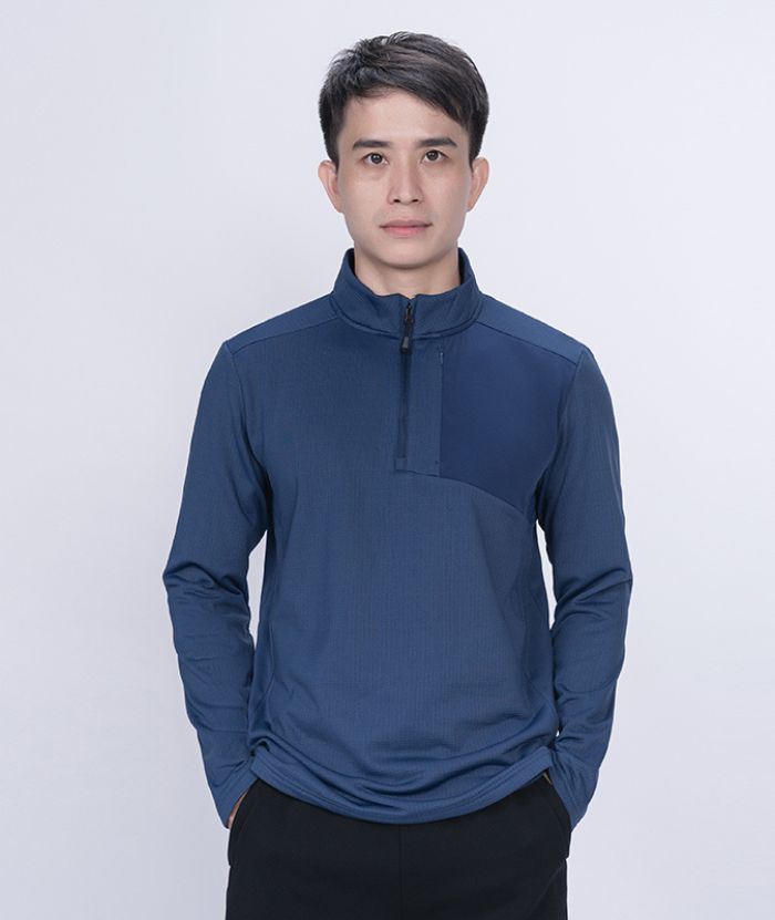 ZITY Men's Quarter Zip Round Neck Long Sleeve Polo Shirt-88130