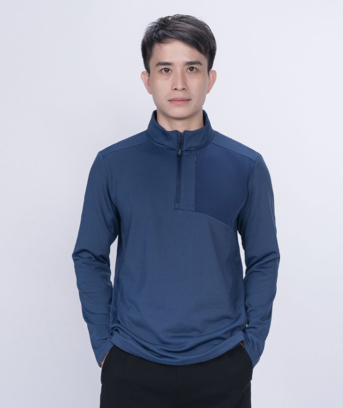 ZITY Men's Quarter Zip Round Neck Long Sleeve Polo Shirt-88130
