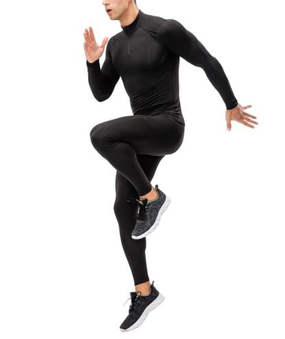 ZITY Men's Quarter Zipper Compression Shirt with Trouser Set-DUMTR05958