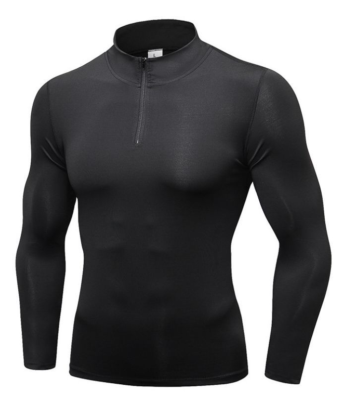 ZITY Men's Stand Collar Athletic Dri Fit Compression Long Sleeve Shirt-DUMLS05946