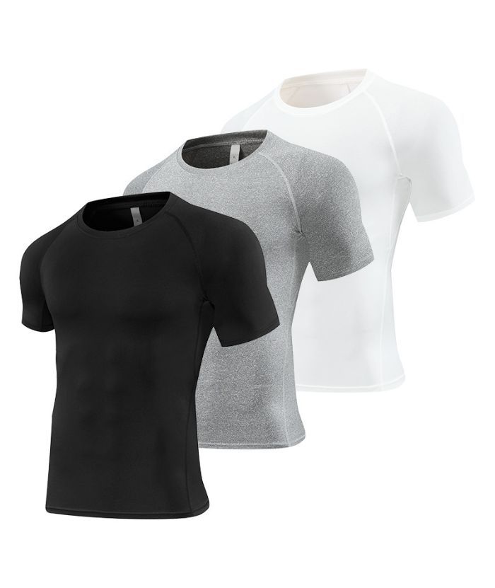 3 Pack Men's Athletic Dri Fit Workout Compression T-Shirt-DUMTS05992