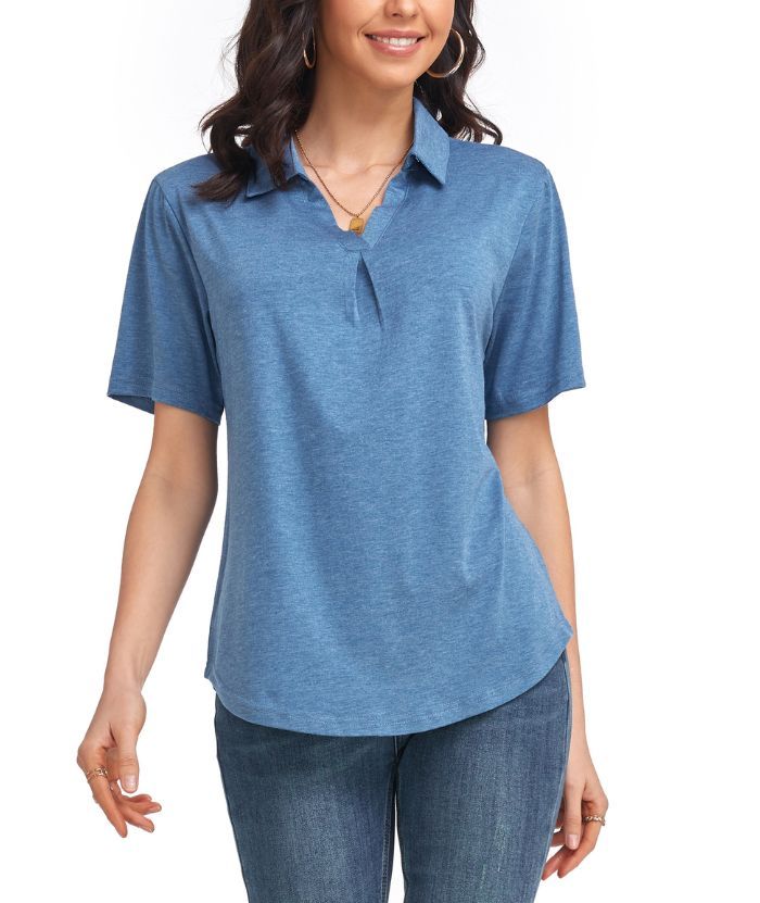 ZITY  Women's Slim Fit Solid Color Casual Polo Shirt-CUWPO01496