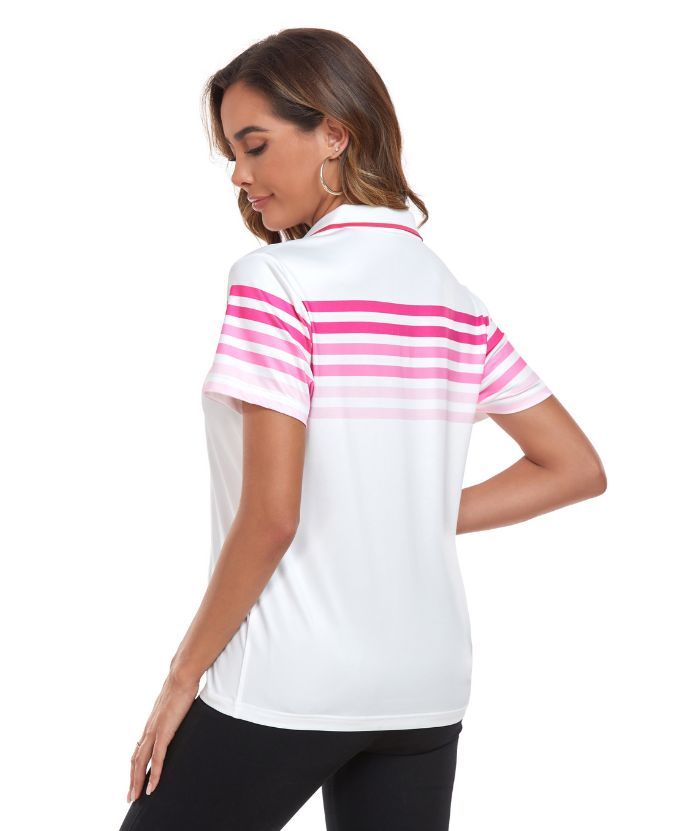 ZITY Women's V Neck Color Stripe Slim Fit Polo Shirt-CUWPO01593