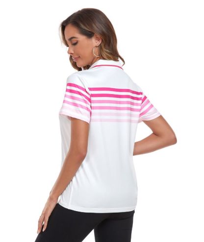 ZITY Women's V Neck Color Stripe Slim Fit Polo Shirt-CUWPO01593
