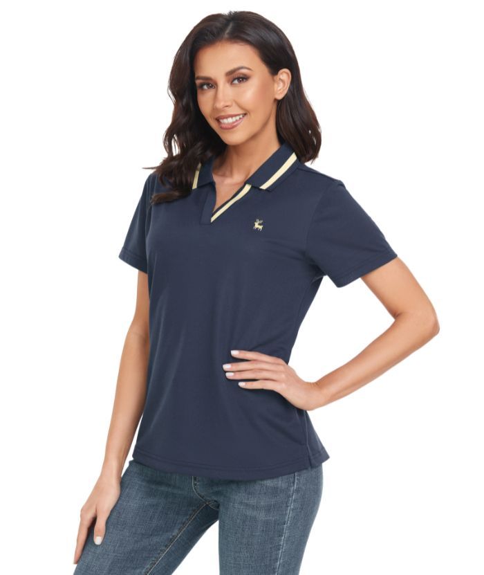 Women's Slim Fit V Neck Casual Golf Polo Shirt-CUWPO01904