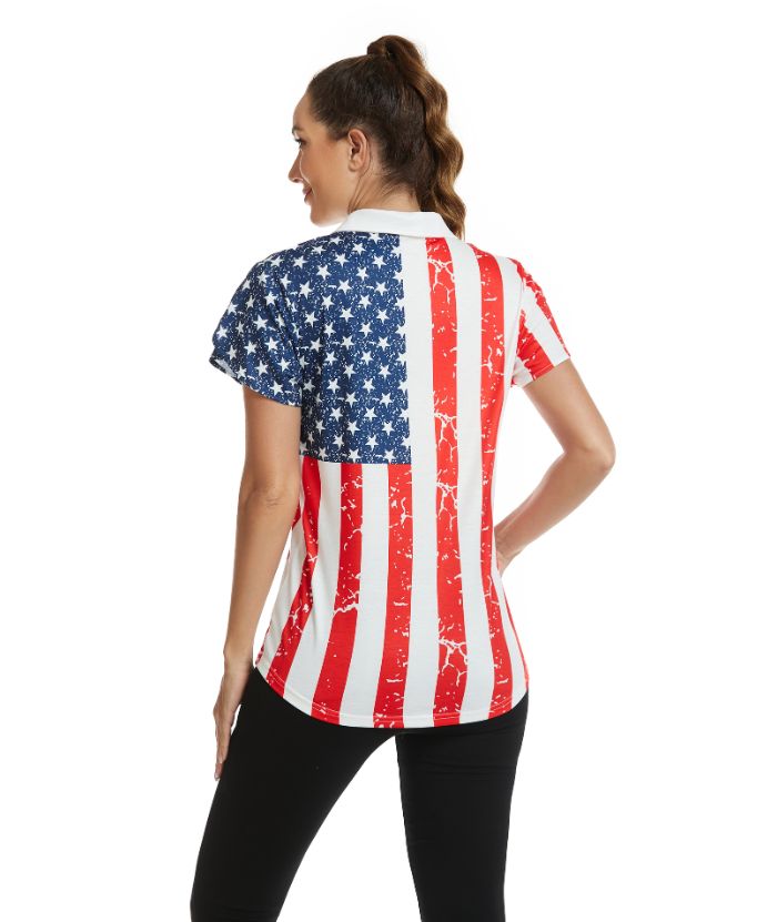 ZITY Women's American Flag Slim Fit Golf Polo Shirt-CUWPO01562