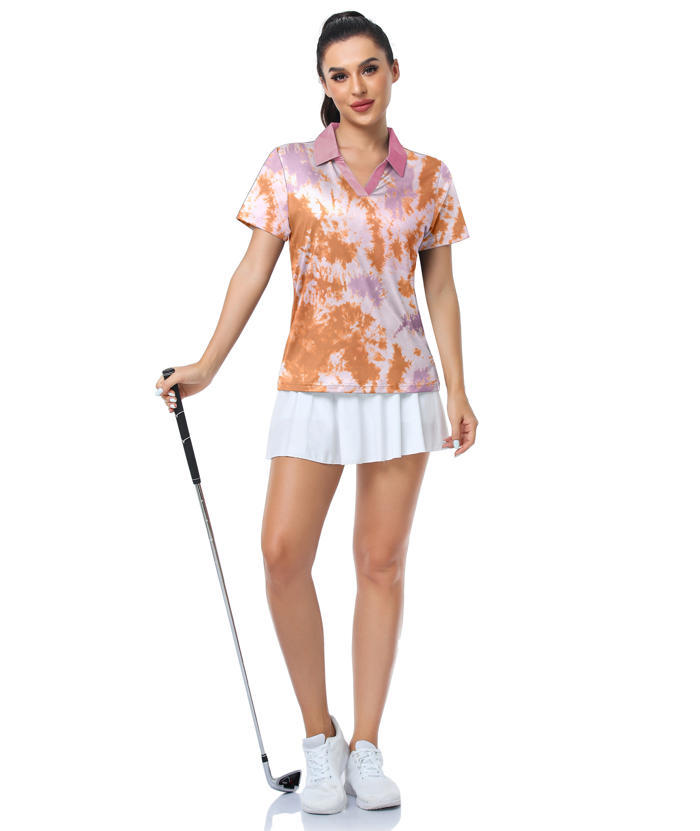 ZITY Women's Tie Dye Slim Fit Casual Polo Shirt-CUWPO01992