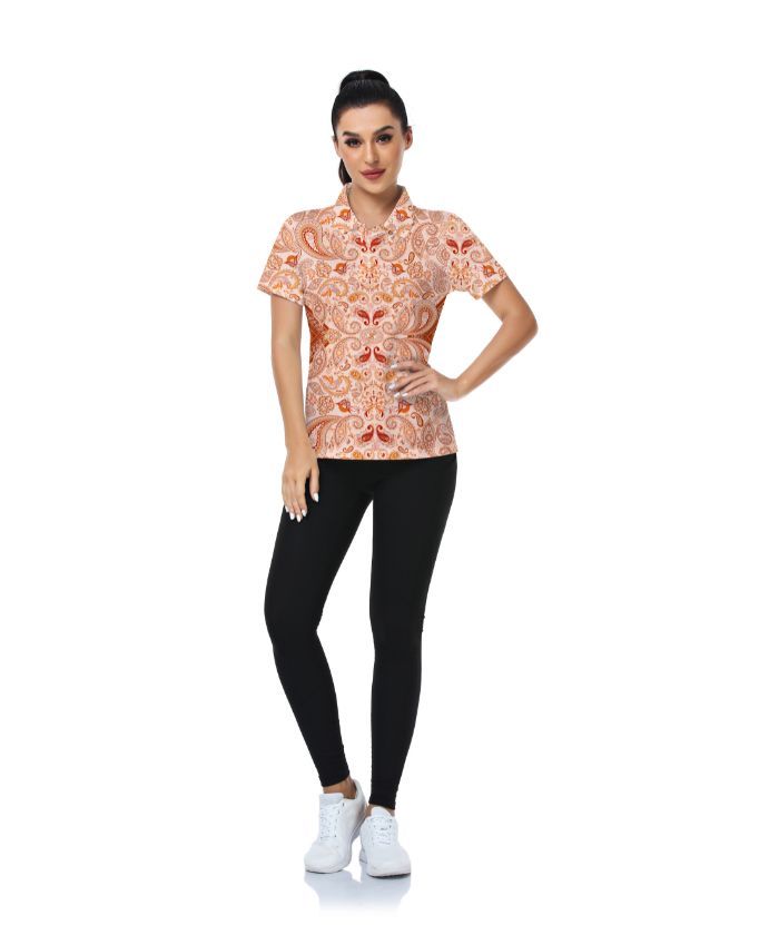 ZITY Women's Slim Fit Cashew Flower Print Golf Polo Shirt-CUWPO02020