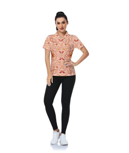 ZITY Women's Slim Fit Cashew Flower Print Golf Polo Shirt-CUWPO02020