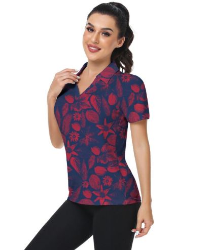 ZITY Women's Dri Fit Floral Print Golf Polo Shirt-CUWPO02133