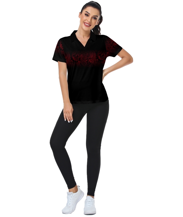 ZITY Women's Cashew Flower Print Casual Golf Polo Shirt-CUWPO02025