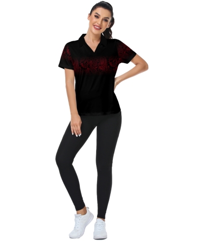 ZITY Women's Cashew Flower Print Casual Golf Polo Shirt-CUWPO02025