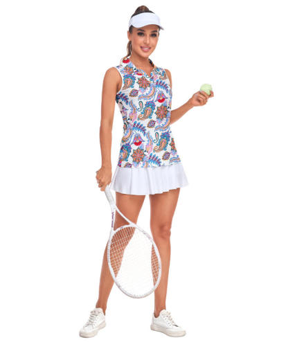 ZITY Women's Colorful Flower Print Slim Fit Polo Shirt-CUWBP02148