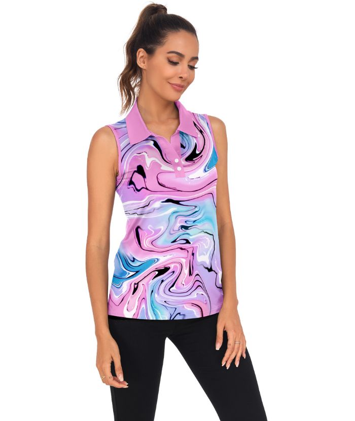ZITY Women's Dri Fit Sleeveless printed Polo Shirt-CUWBP02299