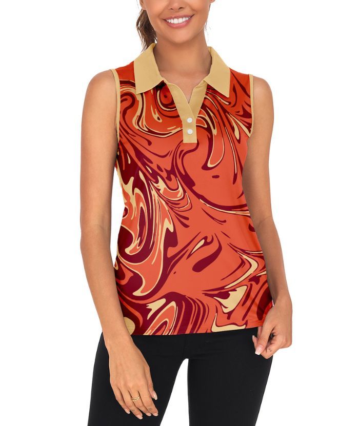 ZITY Women's Slim Fit Orange Sleeveless Polo Shirt-CUWBP02300