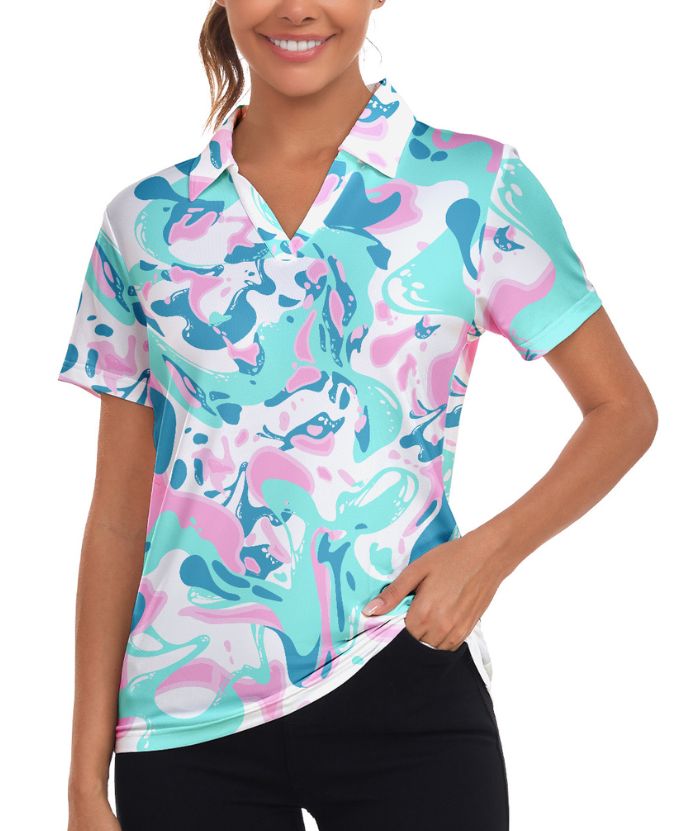 ZITY Women's Slim Fit V Neck Sports Polo Shirt-CUWPO02293