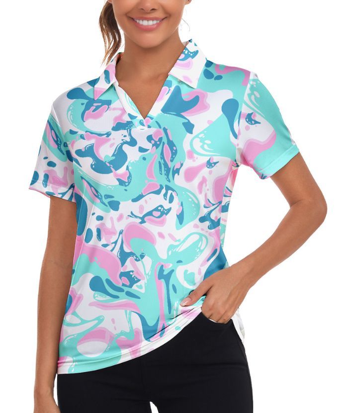ZITY Women's Slim Fit V Neck Sports Polo Shirt-CUWPO02293