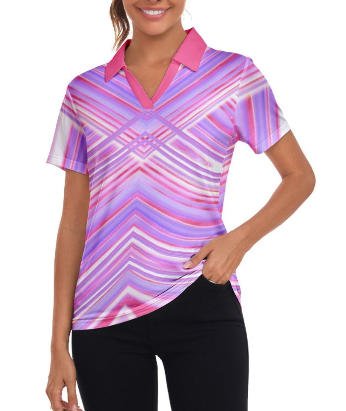 ZITY Women's Geometric Print Dri Fit Golf Polo Shirt-CUWPO02295