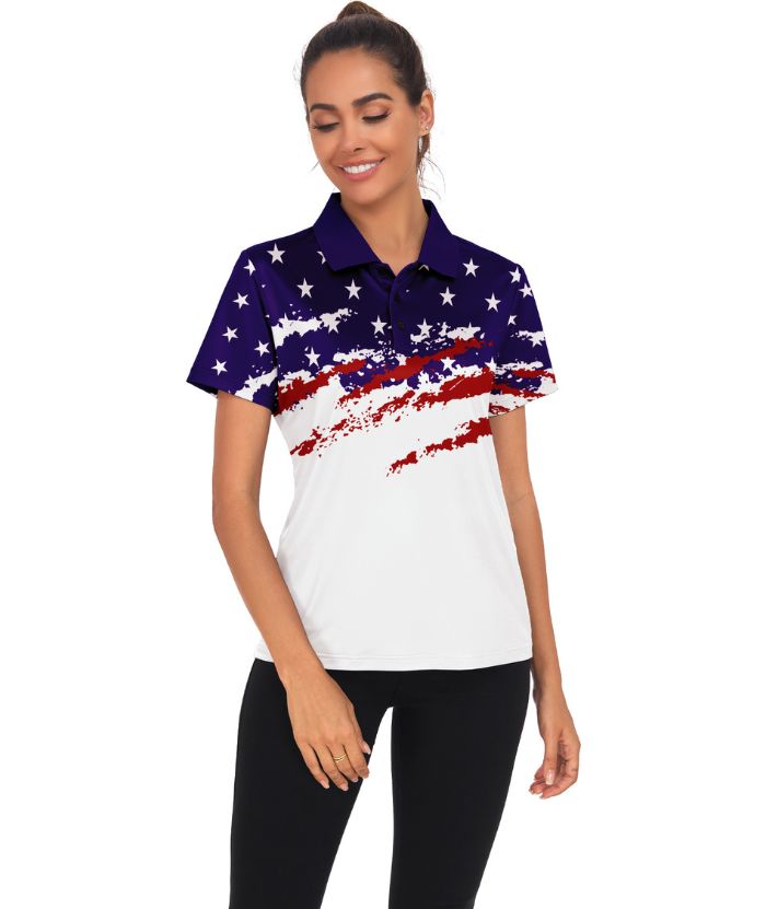 ZITY Women's Geometric Print Button Up Golf Polo Shirt-CUWPO02323