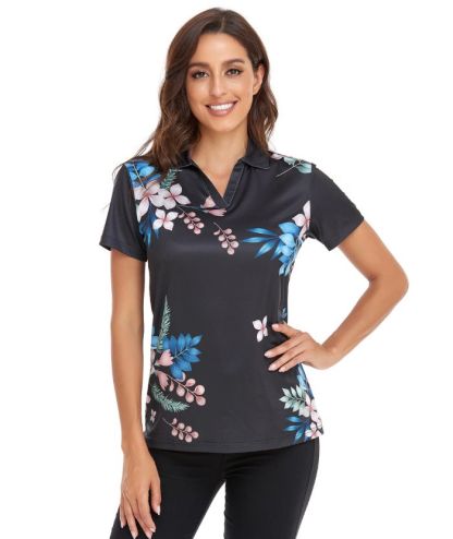 ZITY Flower Print Slim Fit Golf Polo Shirt-CFWZZ00003
