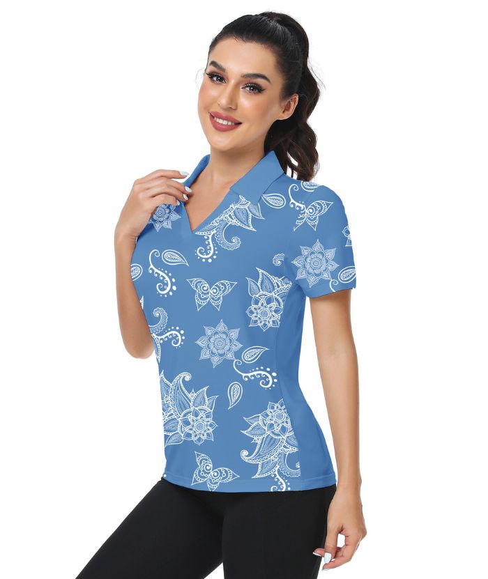 ZITY Women's Slim Fit Flower print Golf Polo Shirt-CUWPO01012
