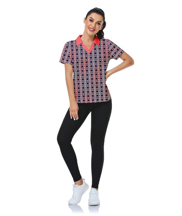 ZITY Women's Slim Fit Geometry Print Golf Polo Shirt-CUWPO01016