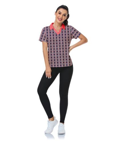 ZITY Women's Slim Fit Geometry Print Golf Polo Shirt-CUWPO01016