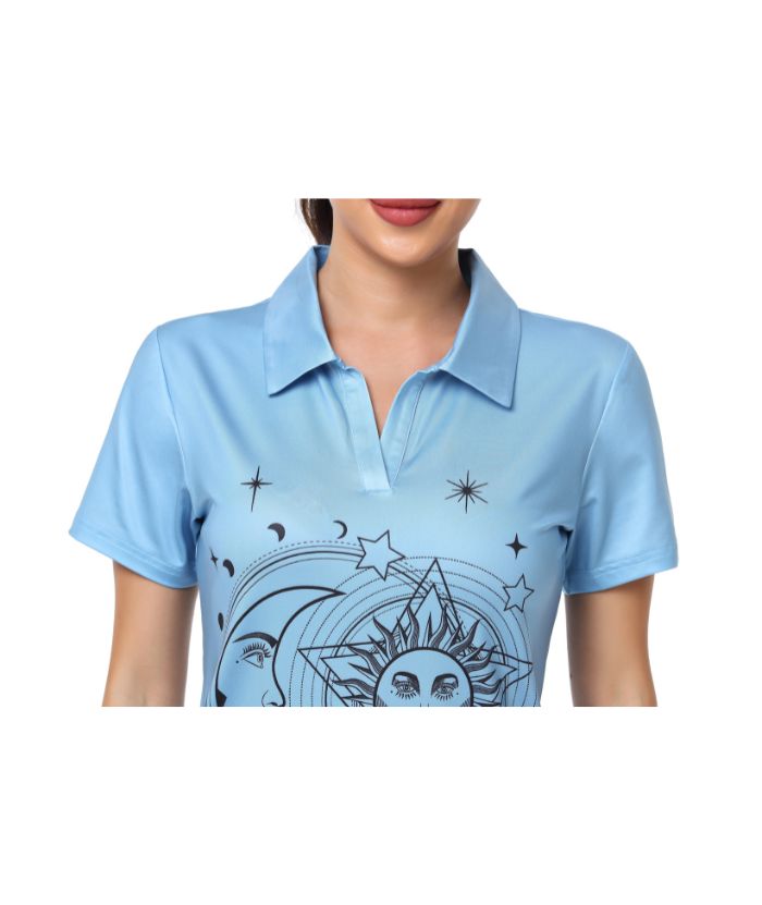 Women's V Neck Slim Fit Blue Golf Polo Shirt-CUWPO01022