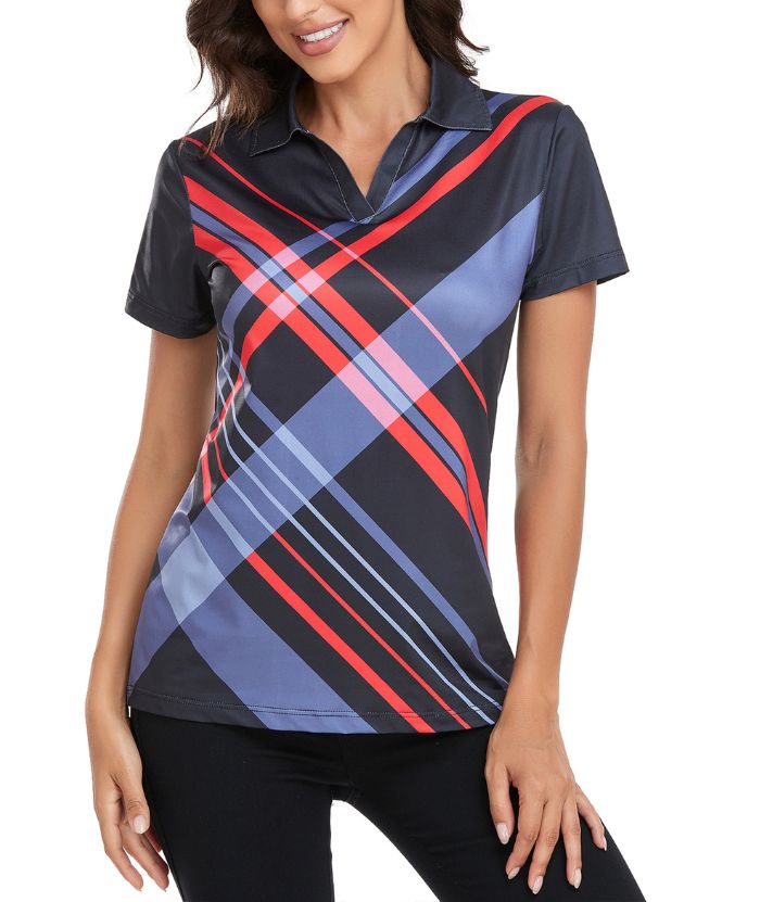 ZITY Women's Strip Print Dri Fit Golf Polo Shirt-CFWZZ00006