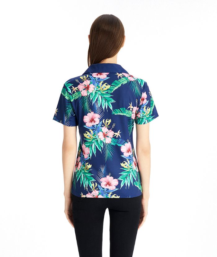 ZITY Women's Slim Fit Flower Print Golf Polo Shirt-CFWZZ00042