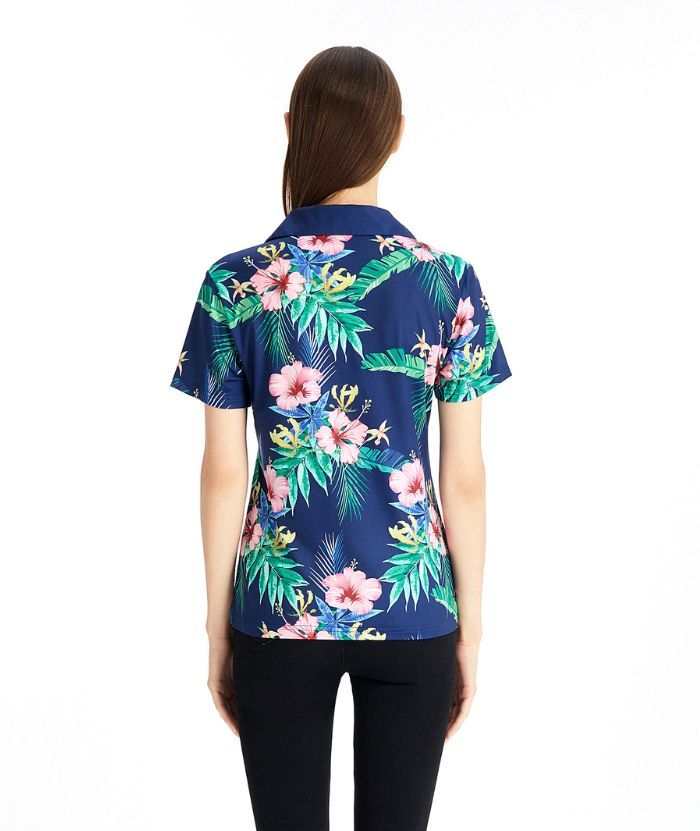 ZITY Women's Slim Fit Flower Print Golf Polo Shirt-CFWZZ00042