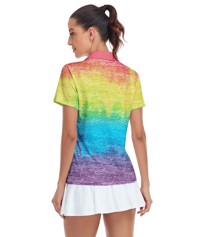 ZITY Women's Slim Fit Rainbow Print Golf Polo Shirt-CUWPO01299