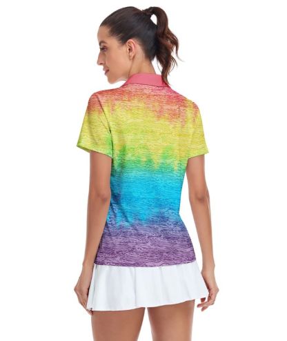 ZITY Women's Slim Fit Rainbow Print Golf Polo Shirt-CUWPO01299