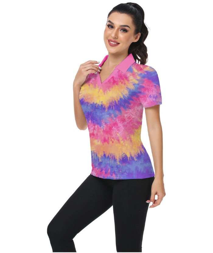 ZITY Women's Dri Fit Tie Dye Print Golf Polo Shirt-CUWPO01300