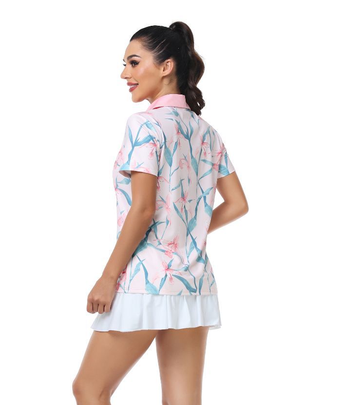 ZITY Women's Floral Print Dri Fit Golf Polo Shirt-CUWPO01343