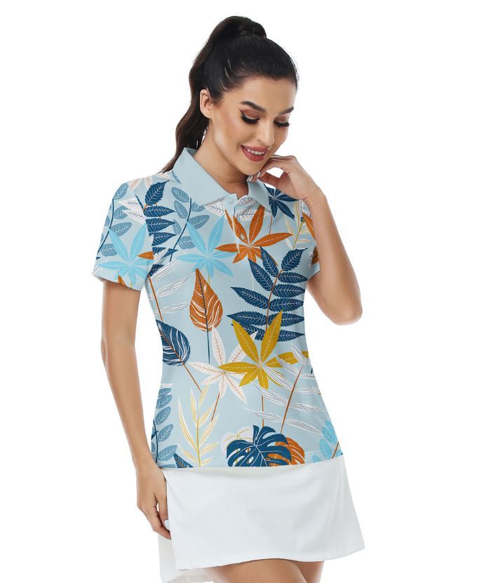 ZITY Women's Flower Print Slim Fit Golf Polo Shirt-CUWPO01328