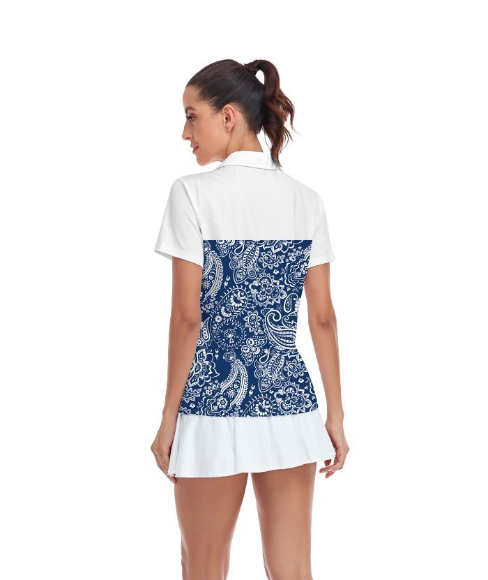 ZITY Women's Dri Fit Cashew Flower Print Golf Polo Shirt-CUWPO01558