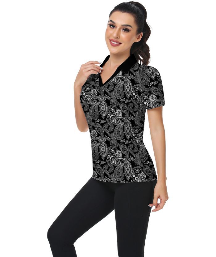 ZITY Women's Flower Print Dri Fit Golf Polo Shirt-CUWPO01940