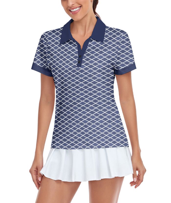 ZITY Women's Dri Fit Geometric Pattern Golf Polo Shirt-CUWPO01565