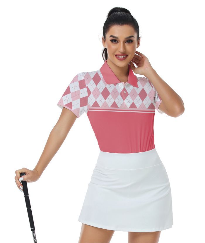ZITY Women's Argyle Pattern Dri Fit Golf Polo Shirt-CUWPO01567