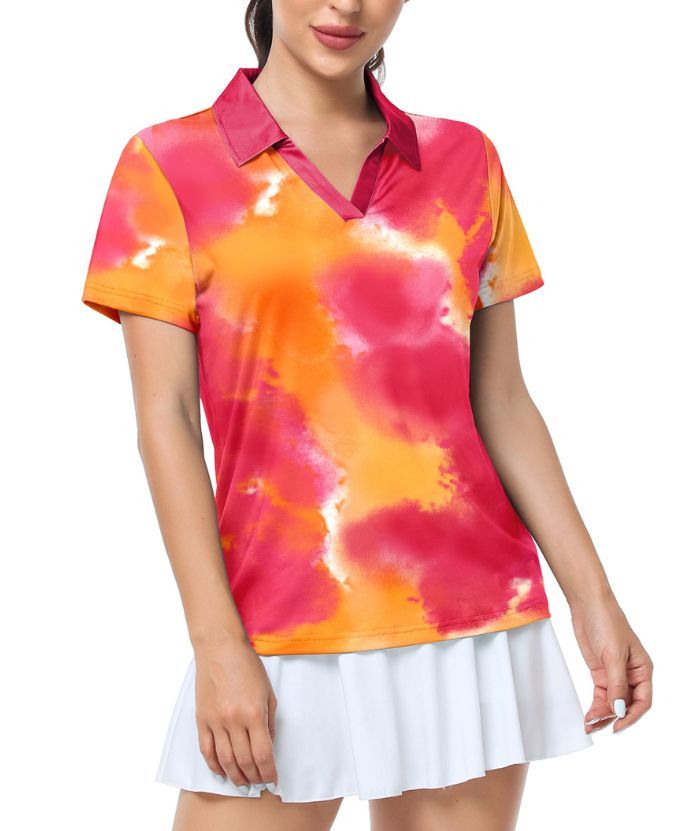 ZITY Women's Tie Dye Print Dri Fit Golf Polo Shirt-CUWPO01995